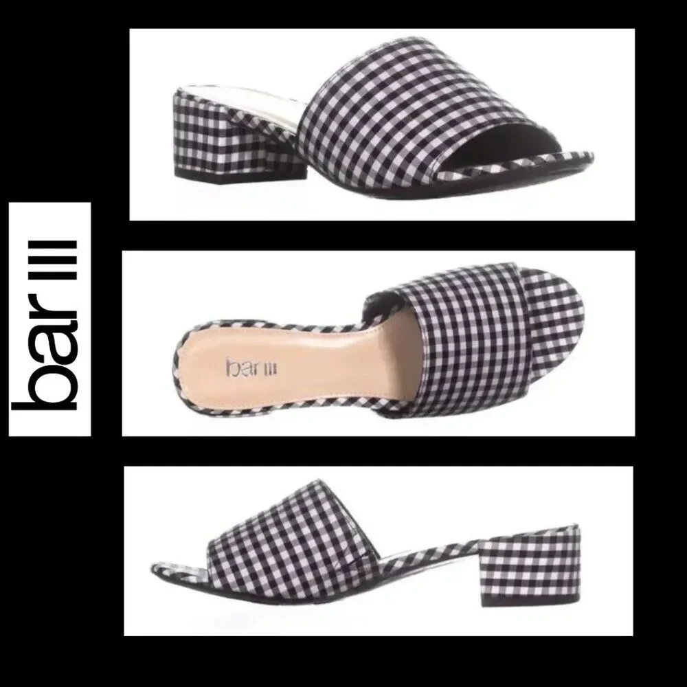 NWT - Bar III Jane Black & White Gingham Slide Sandals